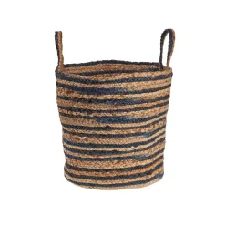 Storage Baskets LR Home Wonder Striped Braided Navy Blue Natural Jute Storage Decorative Basket With Handles -Brita shop blue natural lr home storage baskets baske16021blu015h 1f 1000