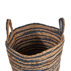 Storage Baskets LR Home Wonder Striped Braided Navy Blue Natural Jute Storage Decorative Basket With Handles -Brita shop blue natural lr home storage baskets baske16021blu015h 4f 1000