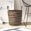 Storage Baskets LR Home Wonder Striped Braided Navy Blue Natural Jute Storage Decorative Basket With Handles -Brita shop blue natural lr home storage baskets baske16021blu015h 64 1000