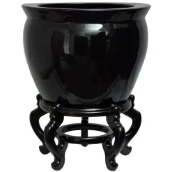 Vases Oriental Furniture Oriental Furniture 12 In. Solid Black Porcelain Fishbowl