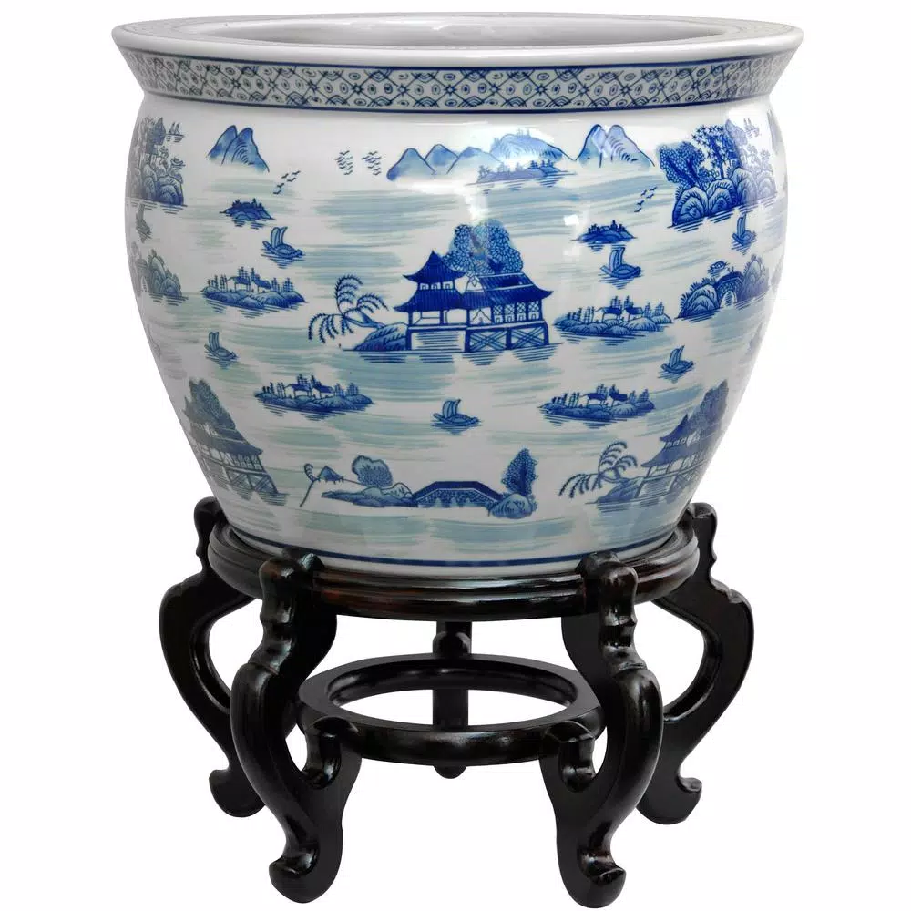Vases Oriental Furniture Oriental Furniture 14 In. Landscape Blue And White Porcelain Fishbowl 3 Vases Oriental Furniture Oriental Furniture 14 In. Landscape Blue And White Porcelain Fishbowl