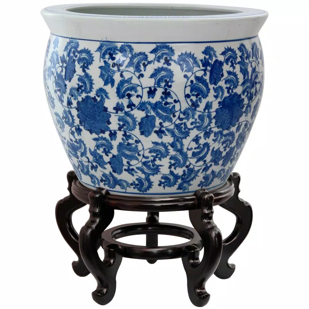 Vases Oriental Furniture Oriental Furniture 16 In. Floral Blue And White Porcelain Fishbowl 3 Vases Oriental Furniture Oriental Furniture 16 In. Floral Blue And White Porcelain Fishbowl
