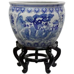 Vases Oriental Furniture Oriental Furniture 16 In. Ladies Blue And White Porcelain Fishbowl