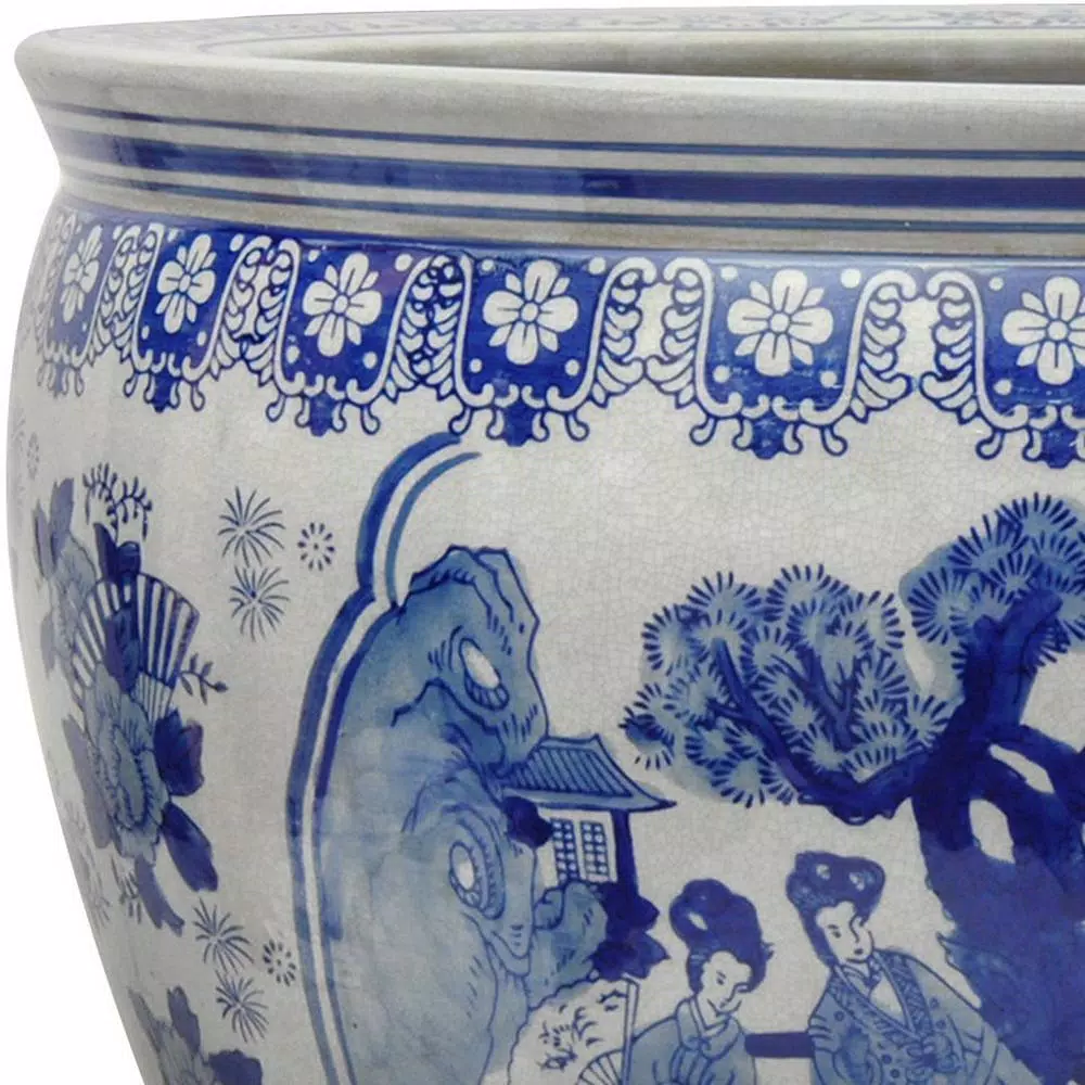 Vases Oriental Furniture Oriental Furniture 16 In. Ladies Blue And White Porcelain Fishbowl 4 Vases Oriental Furniture Oriental Furniture 16 In. Ladies Blue And White Porcelain Fishbowl - Image 2