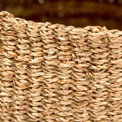 Storage Baskets Zentique Concave Hand Woven Wicker Seagrass And Palm Leaf With Light Pin Stripes Large Basket -Brita shop brown and beige striped zentique storage baskets zenws b02 l 4f 1000