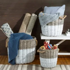 Storage Baskets Glitzhome Natural/White Round Wicker Baskets (Set Of 3)