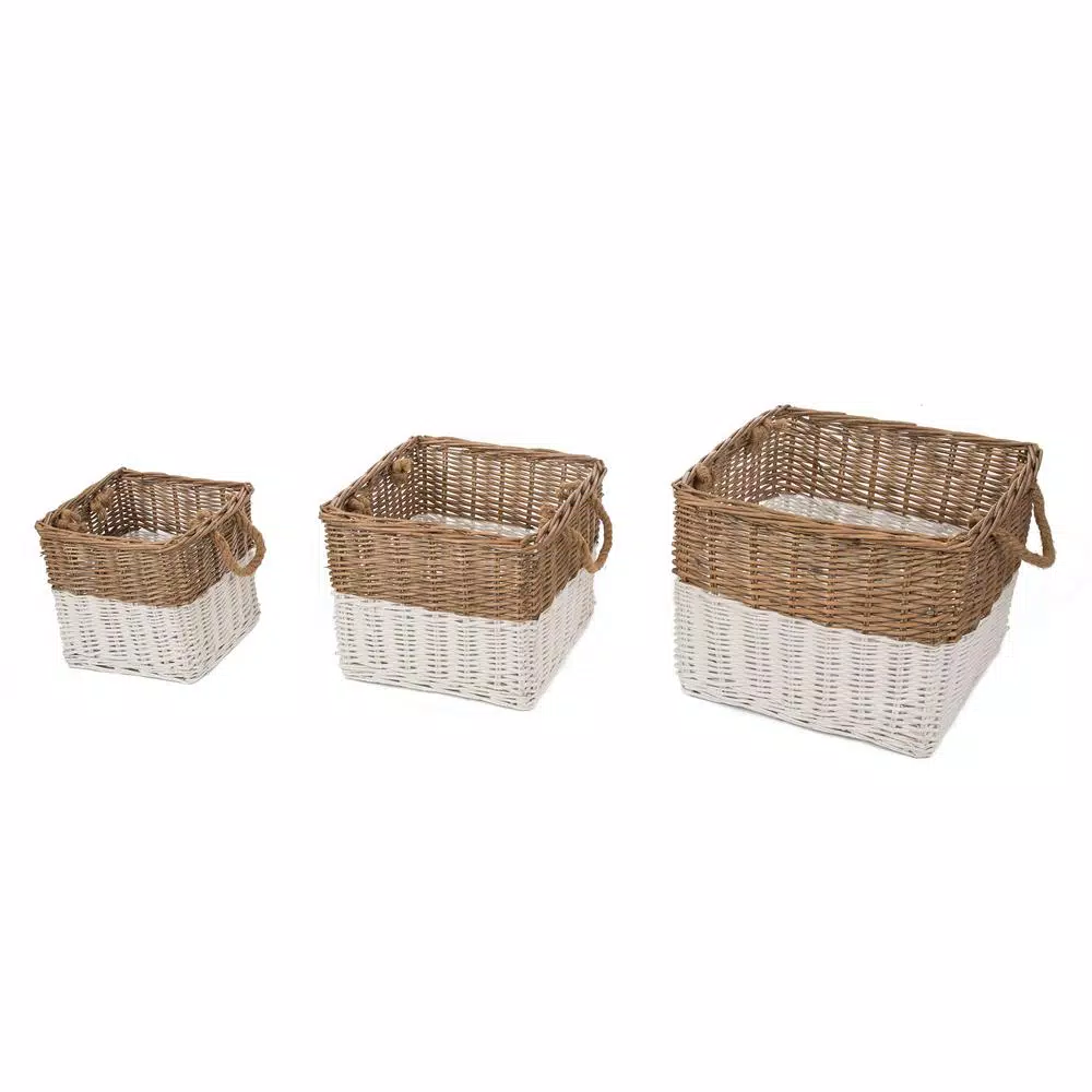Storage Baskets Glitzhome Natural/White Square Wicker Baskets (Set Of 3) 5 Storage Baskets Glitzhome Natural/White Square Wicker Baskets (Set Of 3) - Image 3