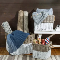 Storage Baskets Glitzhome Natural/White Square Wicker Baskets (Set Of 3)