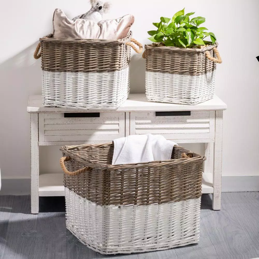Storage Baskets Glitzhome Natural/White Square Wicker Baskets (Set Of 3) 9 Storage Baskets Glitzhome Natural/White Square Wicker Baskets (Set Of 3) - Image 7