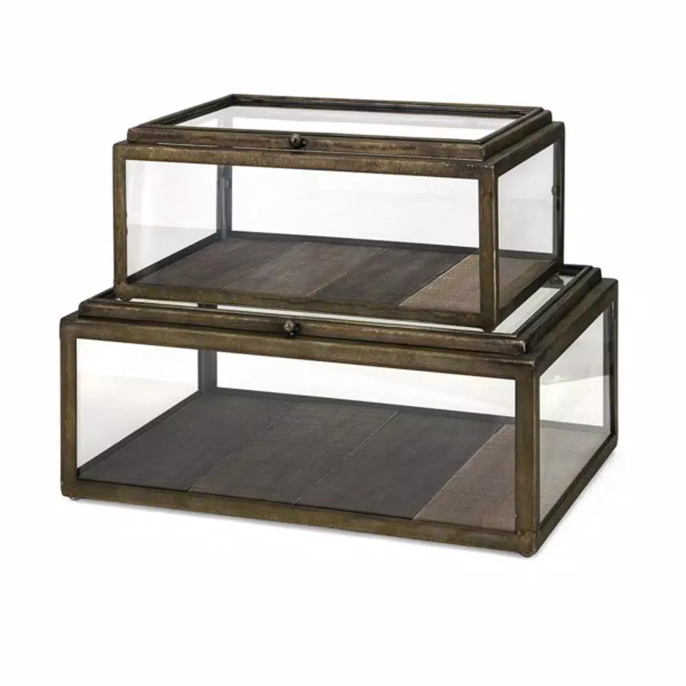 Storage Baskets IMAX Winthorp Glass And Wood Boxes (Set Of 2) 4 Storage Baskets IMAX Winthorp Glass And Wood Boxes (Set Of 2) - Image 2
