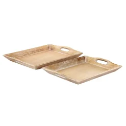 Decorative Trays LITTON LANE Distressed Brown Decorative Wooden Trays (Set Of 2)