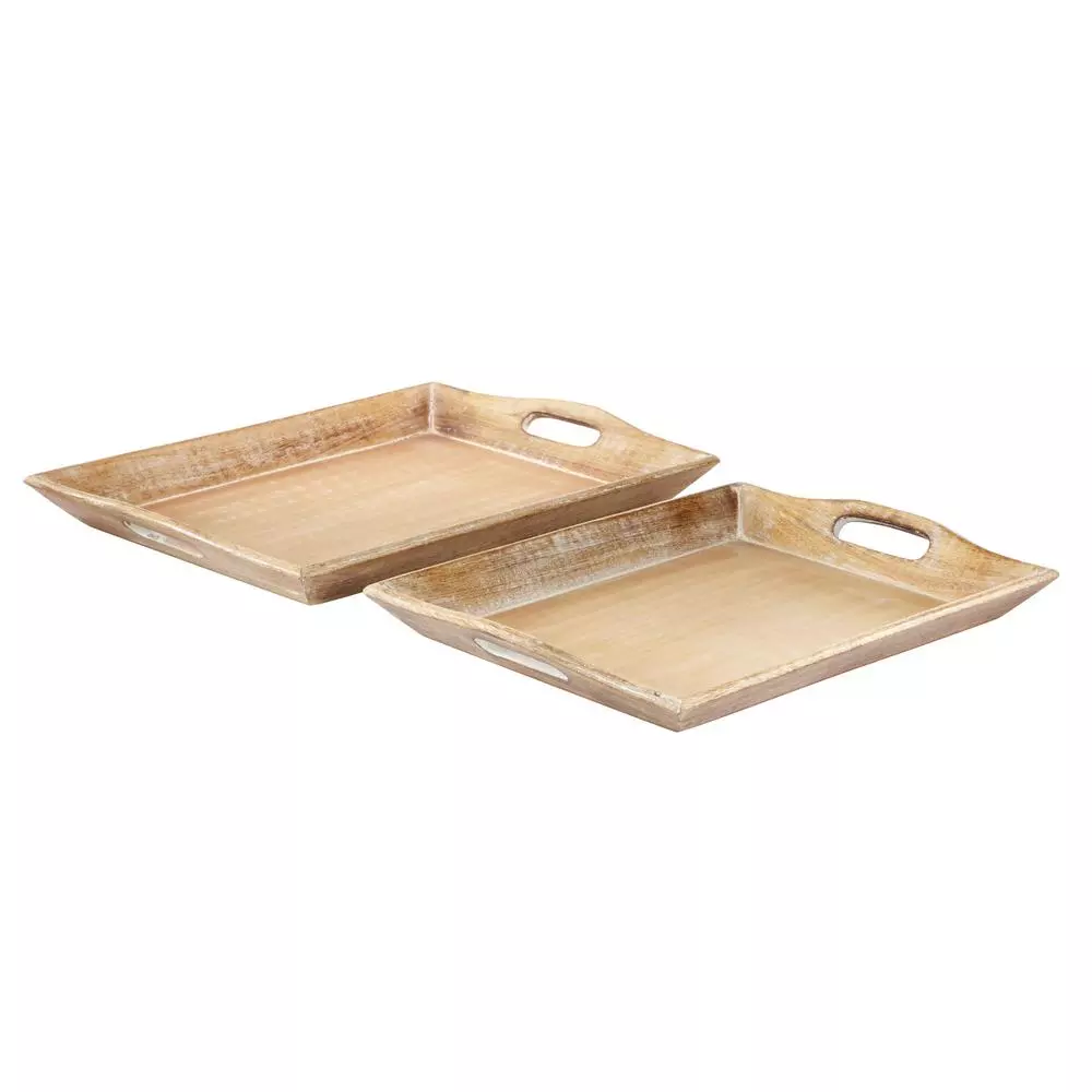 Decorative Trays LITTON LANE Distressed Brown Decorative Wooden Trays (Set Of 2) 3 Decorative Trays LITTON LANE Distressed Brown Decorative Wooden Trays (Set Of 2)