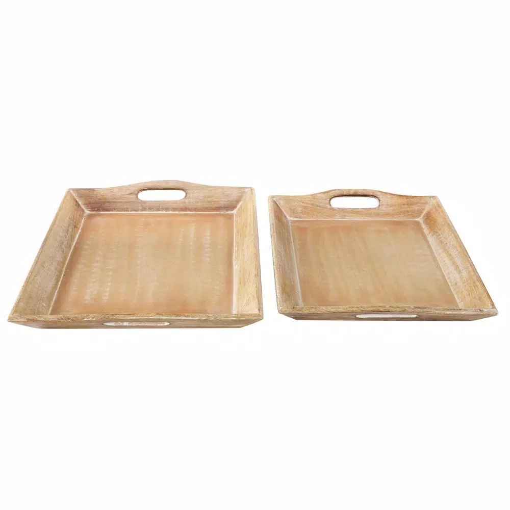 Decorative Trays LITTON LANE Distressed Brown Decorative Wooden Trays (Set Of 2) 4 Decorative Trays LITTON LANE Distressed Brown Decorative Wooden Trays (Set Of 2) - Image 2