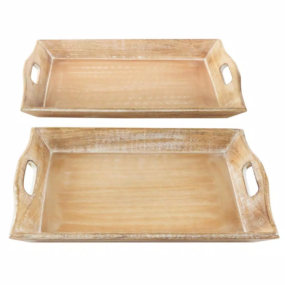 Decorative Trays LITTON LANE Distressed Brown Decorative Wooden Trays (Set Of 2) 9 Decorative Trays LITTON LANE Distressed Brown Decorative Wooden Trays (Set Of 2) - Image 7