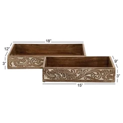 LITTON LANE Walnut Brown Vine And Leaf Decorative Trays (Set Of 2) -Brita shop brown litton lane decorative trays 14459 1f 1000