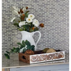 LITTON LANE Walnut Brown Vine And Leaf Decorative Trays (Set Of 2) -Brita shop brown litton lane decorative trays 14459 31 1000