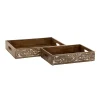 LITTON LANE Walnut Brown Vine And Leaf Decorative Trays (Set Of 2) -Brita shop brown litton lane decorative trays 14459 64 1000