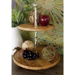 Decorative Trays LITTON LANE 2-Tiered Traditional Round Brown Wooden Tray -Brita shop brown litton lane decorative trays 14666 31 1000