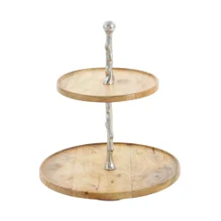 Decorative Trays LITTON LANE 2-Tiered Traditional Round Brown Wooden Tray -Brita shop brown litton lane decorative trays 14666 e1 1000