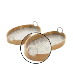 Decorative Trays LITTON LANE Rustic Wood And Aluminum Oval Trays (Set Of 2) -Brita shop brown litton lane decorative trays 42123 4f 1000