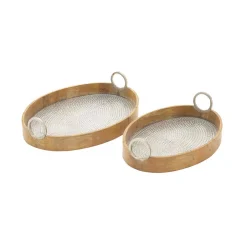 Decorative Trays LITTON LANE Rustic Wood And Aluminum Oval Trays (Set Of 2) -Brita shop brown litton lane decorative trays 42123 c3 1000