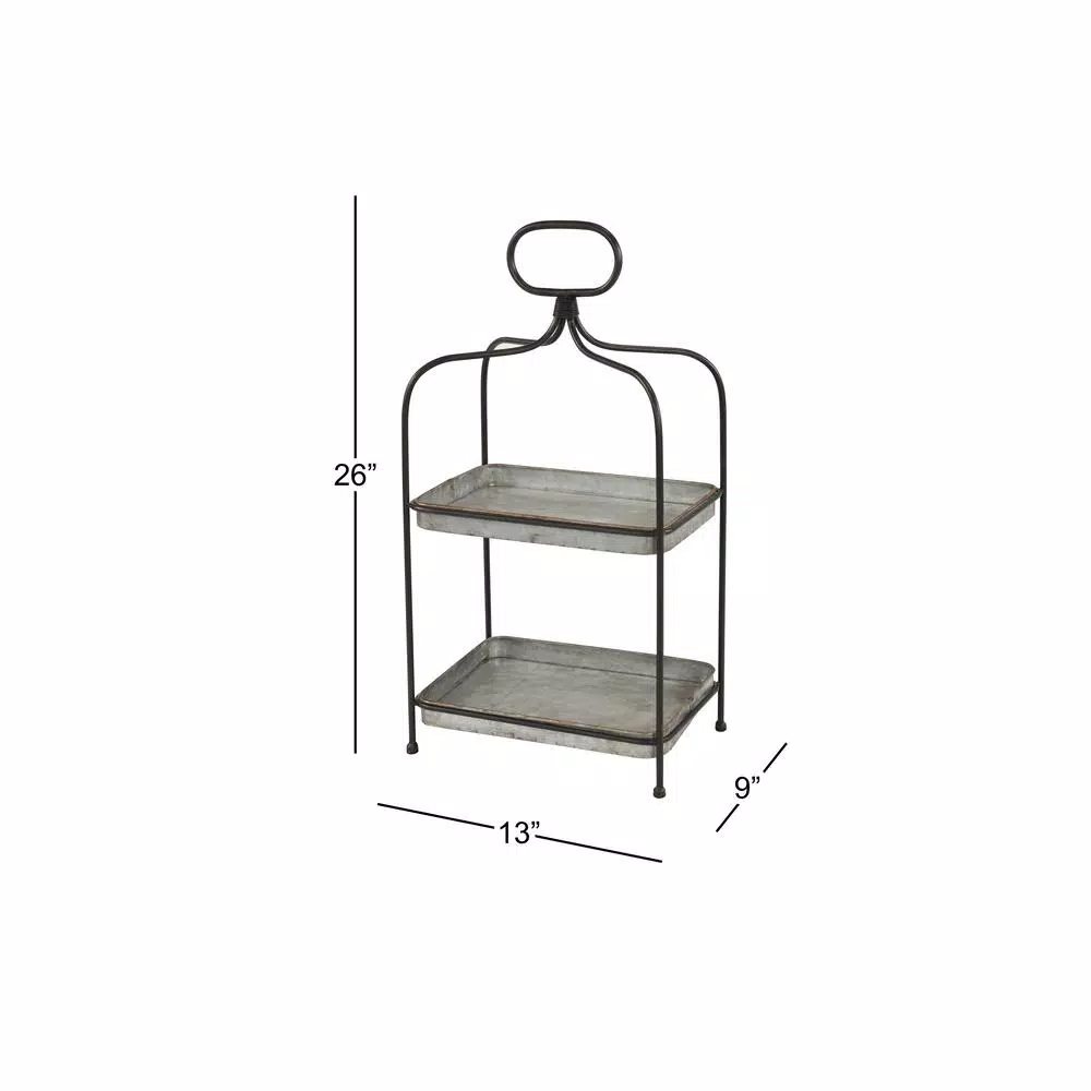 Decorative Trays LITTON LANE Large Black And Silver 2-Tier Rectangular Metal 2-Tiered Tray With Handle 7 Decorative Trays LITTON LANE Large Black And Silver 2-Tier Rectangular Metal 2-Tiered Tray With Handle - Image 5