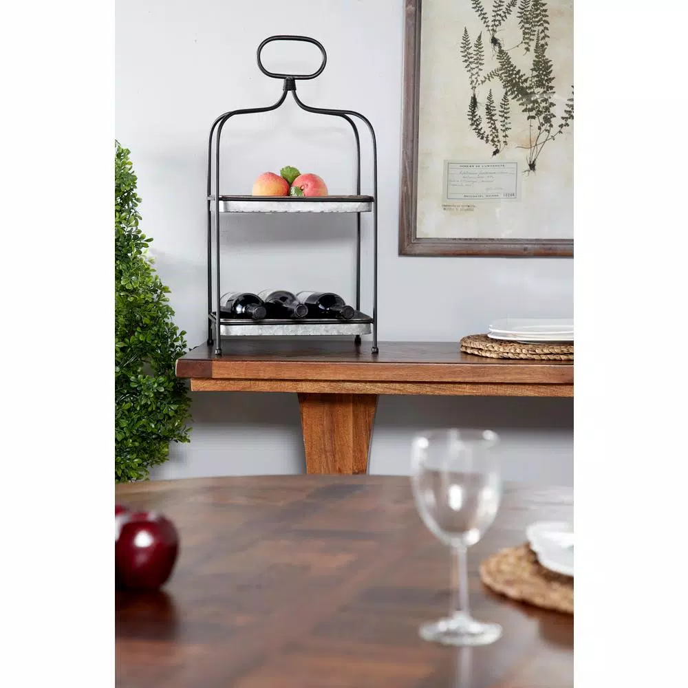 Decorative Trays LITTON LANE Large Black And Silver 2-Tier Rectangular Metal 2-Tiered Tray With Handle 3 Decorative Trays LITTON LANE Large Black And Silver 2-Tier Rectangular Metal 2-Tiered Tray With Handle