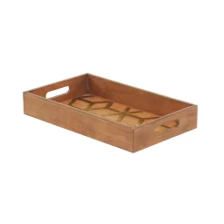 LITTON LANE Stained Brown Decorative Trays With Gold Geometric Patterns (Set Of 2) -Brita shop brown litton lane decorative trays 45836 1f 1000
