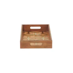 LITTON LANE Stained Brown Decorative Trays With Gold Geometric Patterns (Set Of 2) -Brita shop brown litton lane decorative trays 45836 44 1000