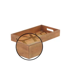 LITTON LANE Stained Brown Decorative Trays With Gold Geometric Patterns (Set Of 2) -Brita shop brown litton lane decorative trays 45836 4f 1000