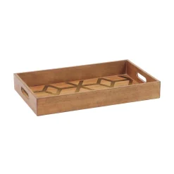 LITTON LANE Stained Brown Decorative Trays With Gold Geometric Patterns (Set Of 2) -Brita shop brown litton lane decorative trays 45836 76 1000