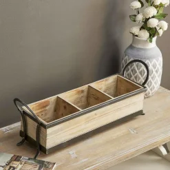 Decorative Trays LITTON LANE Rustic 3-Compartment Brown Decorative Tray -Brita shop brown litton lane decorative trays 54419 31 1000