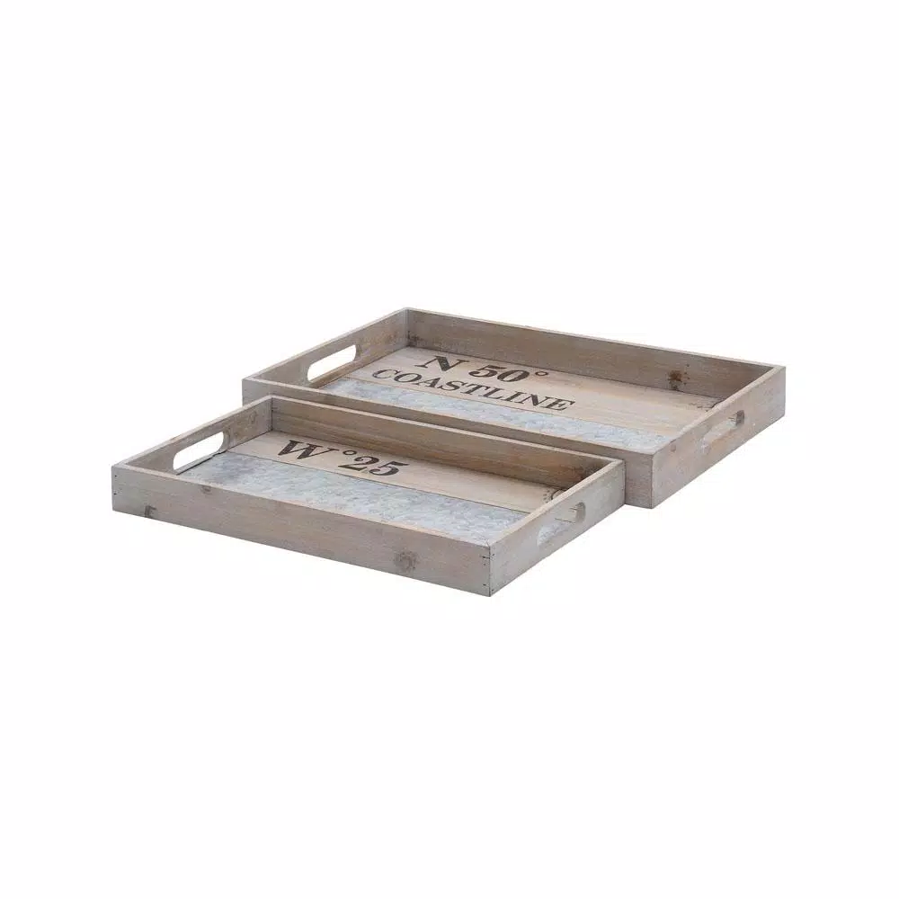 Decorative Trays LITTON LANE Natural Brown Decorative Rectangular Trays With Oval Cutout Handles (Set Of 2) 4 Decorative Trays LITTON LANE Natural Brown Decorative Rectangular Trays With Oval Cutout Handles (Set Of 2) - Image 2