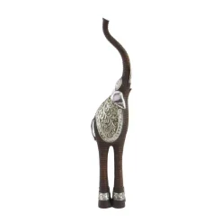 Sculptures LITTON LANE 38 In. Elephant Decorative Sculpture With Raised Trunk In Brown And Silver -Brita shop brown litton lane sculptures 35154 c3 1000