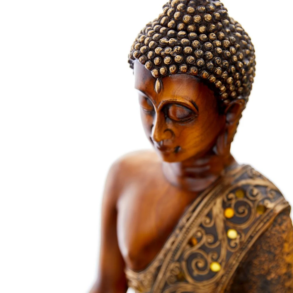 Sculptures LITTON LANE Polystone Sitting Buddha Sculpture On Oval Base 6 Sculptures LITTON LANE Polystone Sitting Buddha Sculpture On Oval Base - Image 4