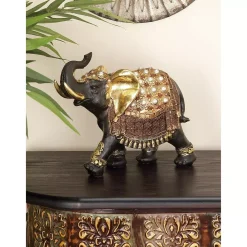 Sculptures LITTON LANE 9 In. X 10 In. Parade Elephant Decorative Figurine In Colored Polystone -Brita shop brown litton lane sculptures 69476 31 1000