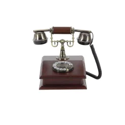 Sculptures LITTON LANE Maroon, Brass And Black MDF Wood And Metal Vintage Rectangular Telephone Decor -Brita shop brown litton lane sculptures 86891 c3 1000