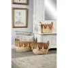 Storage Baskets LITTON LANE Oval Silk Wood And Banana Leaf Storage Wicker Baskets With Handles (Set Of 3) -Brita shop brown litton lane storage baskets 47655 64 1000