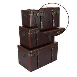 Storage Baskets LITTON LANE Globetrotter Wood And Matte Brown Leather Case (Set Of 3) -Brita shop brown litton lane storage baskets 56977 4f 1000