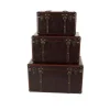 Storage Baskets LITTON LANE Globetrotter Wood And Matte Brown Leather Case (Set Of 3) -Brita shop brown litton lane storage baskets 56977 64 1000