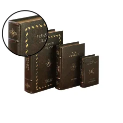 Storage Baskets LITTON LANE Vintage Rectangular Wood And Faux Leather “Treasure Island” Book Boxes (Set Of 3) -Brita shop brown litton lane storage baskets 72700 4f 1000