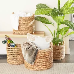 Storage Baskets LITTON LANE Round Water Hyacinth And Metal Storage Wicker Baskets (Set Of 4) 17 Storage Baskets LITTON LANE Round Water Hyacinth And Metal Storage Wicker Baskets (Set Of 4) -Brita shop brown litton lane storage baskets 99899 31 1000