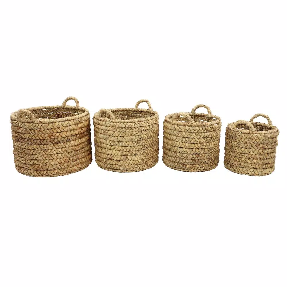 Storage Baskets LITTON LANE Round Water Hyacinth And Metal Storage Wicker Baskets (Set Of 4) 5 Storage Baskets LITTON LANE Round Water Hyacinth And Metal Storage Wicker Baskets (Set Of 4) - Image 3