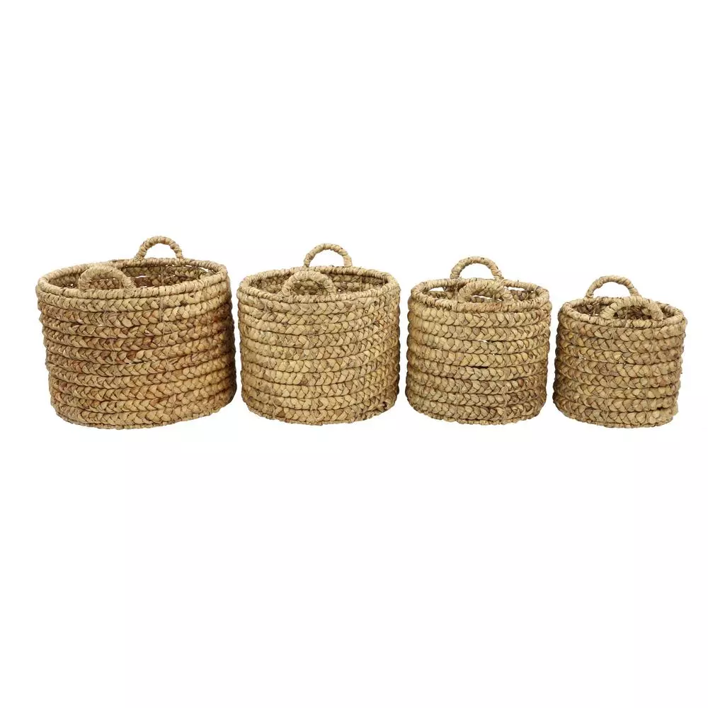 Storage Baskets LITTON LANE Round Water Hyacinth And Metal Storage Wicker Baskets (Set Of 4) 4 Storage Baskets LITTON LANE Round Water Hyacinth And Metal Storage Wicker Baskets (Set Of 4) - Image 2