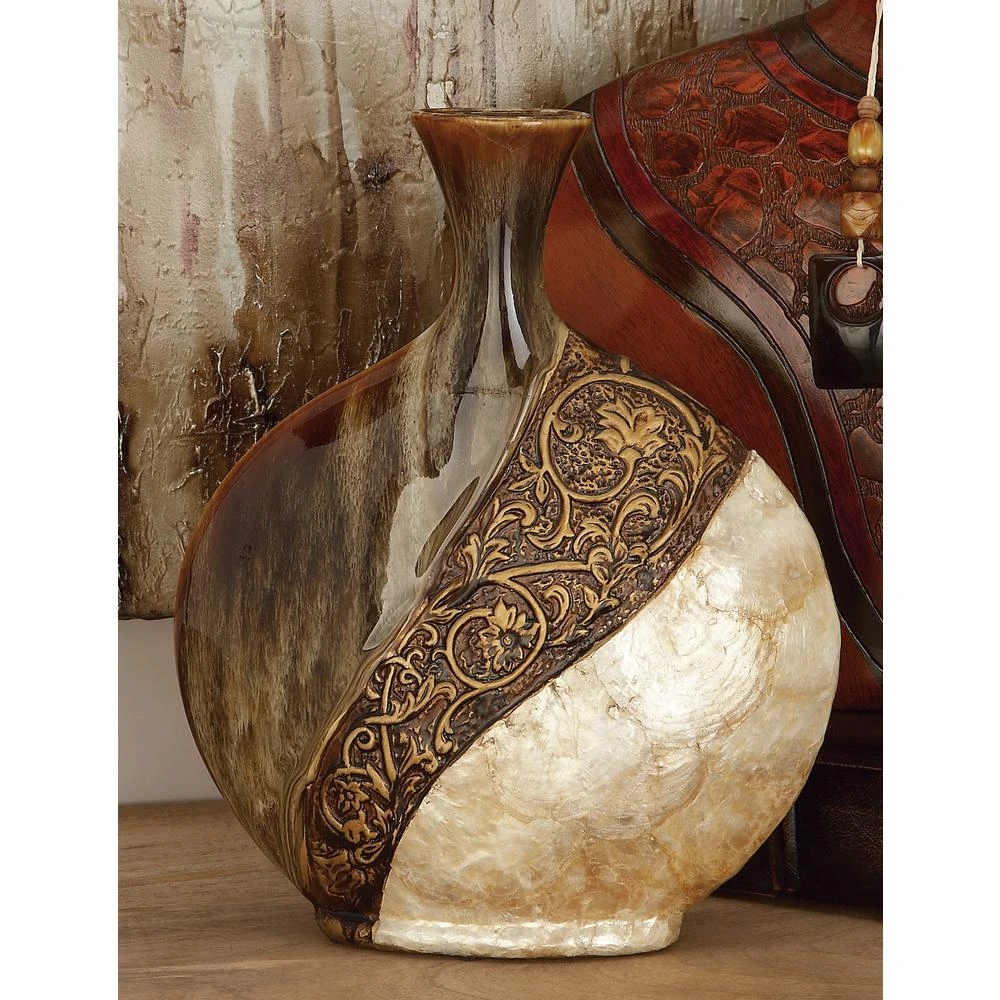 Vases LITTON LANE 14 In. Ceramic And Capiz Urn Decorative Vase In Brown And Gold 10 Vases LITTON LANE 14 In. Ceramic And Capiz Urn Decorative Vase In Brown And Gold - Image 8