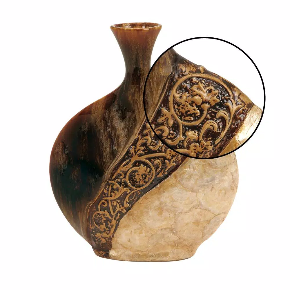 Vases LITTON LANE 14 In. Ceramic And Capiz Urn Decorative Vase In Brown And Gold 6 Vases LITTON LANE 14 In. Ceramic And Capiz Urn Decorative Vase In Brown And Gold - Image 4