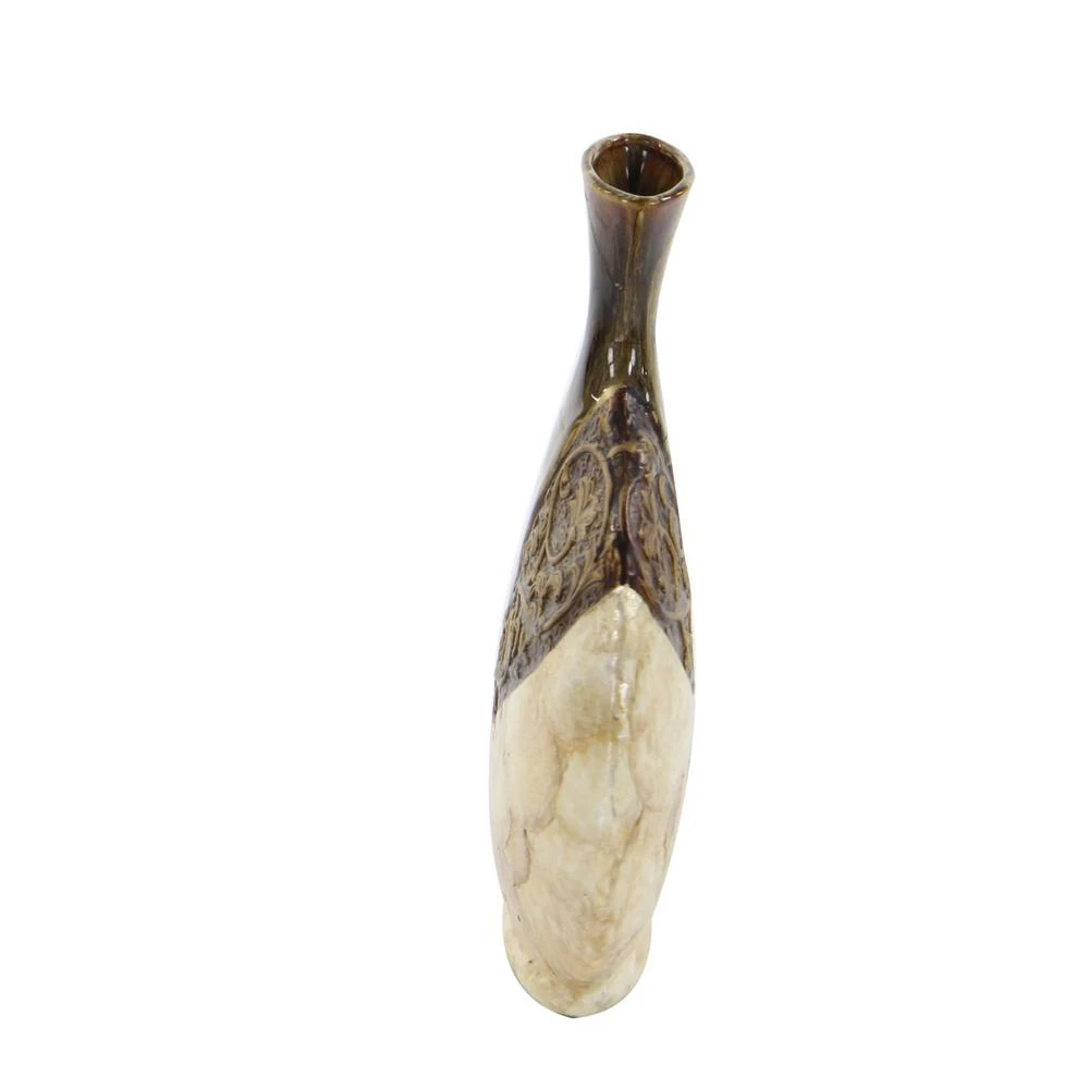 Vases LITTON LANE 14 In. Ceramic And Capiz Urn Decorative Vase In Brown And Gold 4 Vases LITTON LANE 14 In. Ceramic And Capiz Urn Decorative Vase In Brown And Gold - Image 2