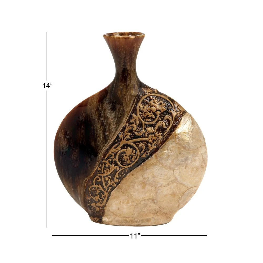 Vases LITTON LANE 14 In. Ceramic And Capiz Urn Decorative Vase In Brown And Gold 9 Vases LITTON LANE 14 In. Ceramic And Capiz Urn Decorative Vase In Brown And Gold - Image 7