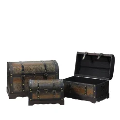 Storage Baskets Northlight 22.5 In. Decorative Antique Brown Wood And Faux Snakeskin Storage Boxes (Set Of 3)