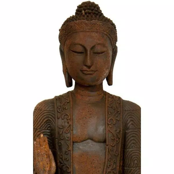 Sculptures Oriental Furniture Oriental Furniture 21 In. Standing Semui-in Rust Patina Buddha Decorative Statue 5 Sculptures Oriental Furniture Oriental Furniture 21 In. Standing Semui-in Rust Patina Buddha Decorative Statue - Image 3